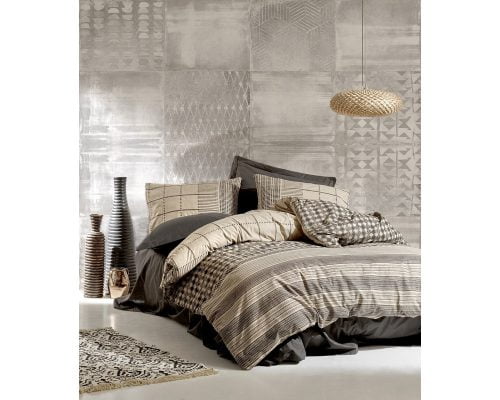 Lenjerie De Pat Cotton Box Anthracite, 100% bumbac ranforce, pentru 1 persoana, maro/crem