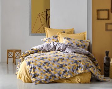 Lenjerie De Pat Cotton Box Yellow, 100% bumbac ranforce, pentru 2 persoane, multicolor