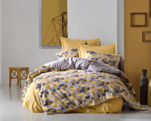 Lenjerie De Pat Cotton Box Yellow, 100% bumbac ranforce, pentru 2 persoane, multicolor