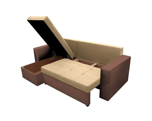 Coltar Extensibil Bedora Toledo 226x145x79 cm, lada de depozitare, reversibil, textil, piele ecologica, maro, crem 12