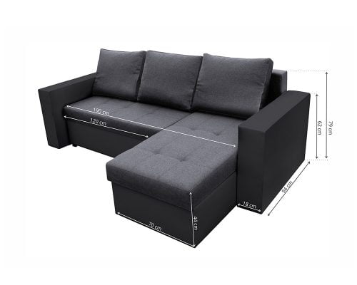 Coltar Extensibil Bedora Toledo 226x145x79 cm, lada de depozitare, reversibil, textil, piele ecologica, gri inchis, gri dim 4