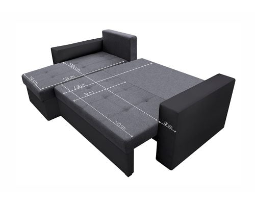 Coltar Extensibil Bedora Toledo 226x145x79 cm, lada de depozitare, reversibil, textil, piele ecologica, gri inchis, gri dim 5