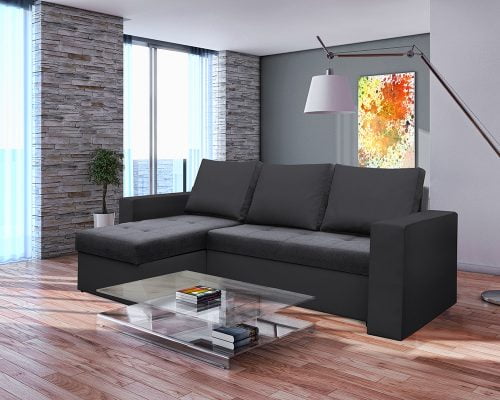 Coltar Extensibil Bedora Toledo 226x145x79 cm, lada de depozitare, reversibil, textil, piele ecologica, gri inchis, gri 3