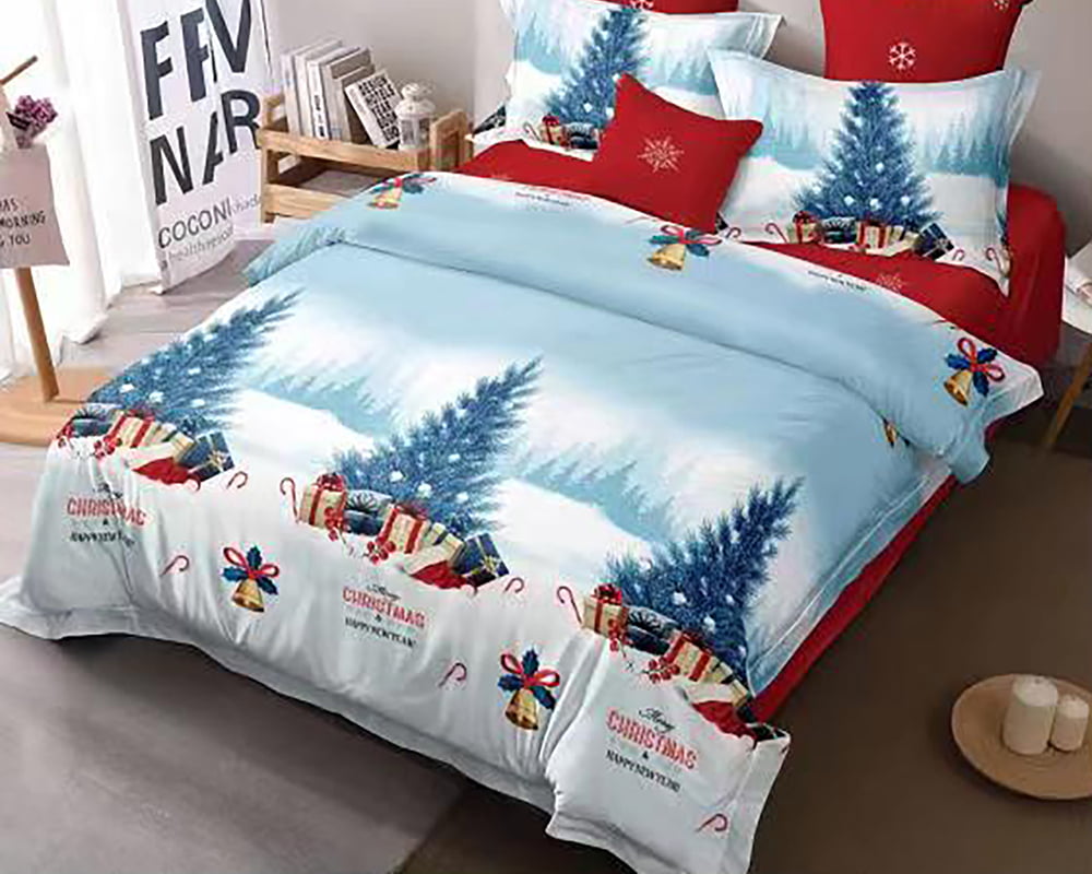 Lenjerie De Pat White Christmas, 50% bumbac, 50% poliester, 4 piese, pentru 2 persoane, multicolor Lenjerie De Pat White Christmas, 50% bumbac, 50% poliester, 4 piese, pentru 2 persoane, multicolor