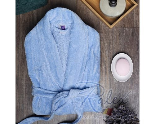 Halat de Baie Velur Bleu, L/XL, 100% bumbac, albastru deschis 1