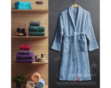 Halat de Baie Velur Bleu, S/M, 100% bumbac, albastru deschis