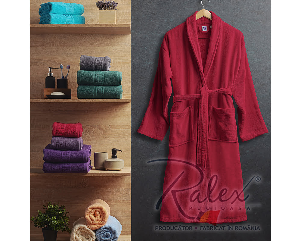 Halat de Baie Velur Red, L/XL, 100% bumbac, rosu