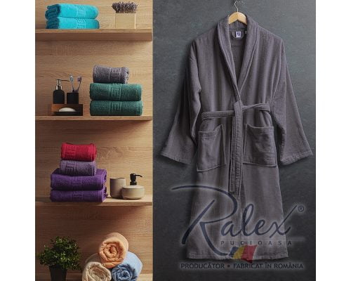 Halat de Baie Velur Grey, L/XL, 100% bumbac, gri