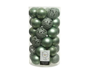 Cutie cu 37 Globuri Asortate Mix Decoris, plastic, verde salvie