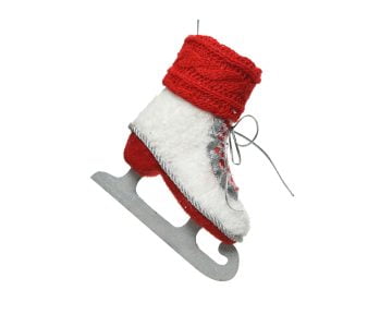 Decoratiune Decoris Ice Skate, 9x24x25 cm, poliester, rosu/alb