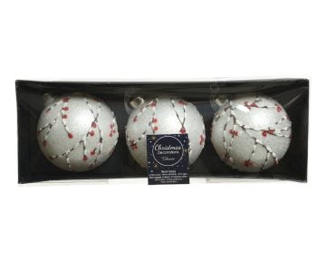 Set 3 Globuri Bauble Decoris, 8cm, sticla, alb